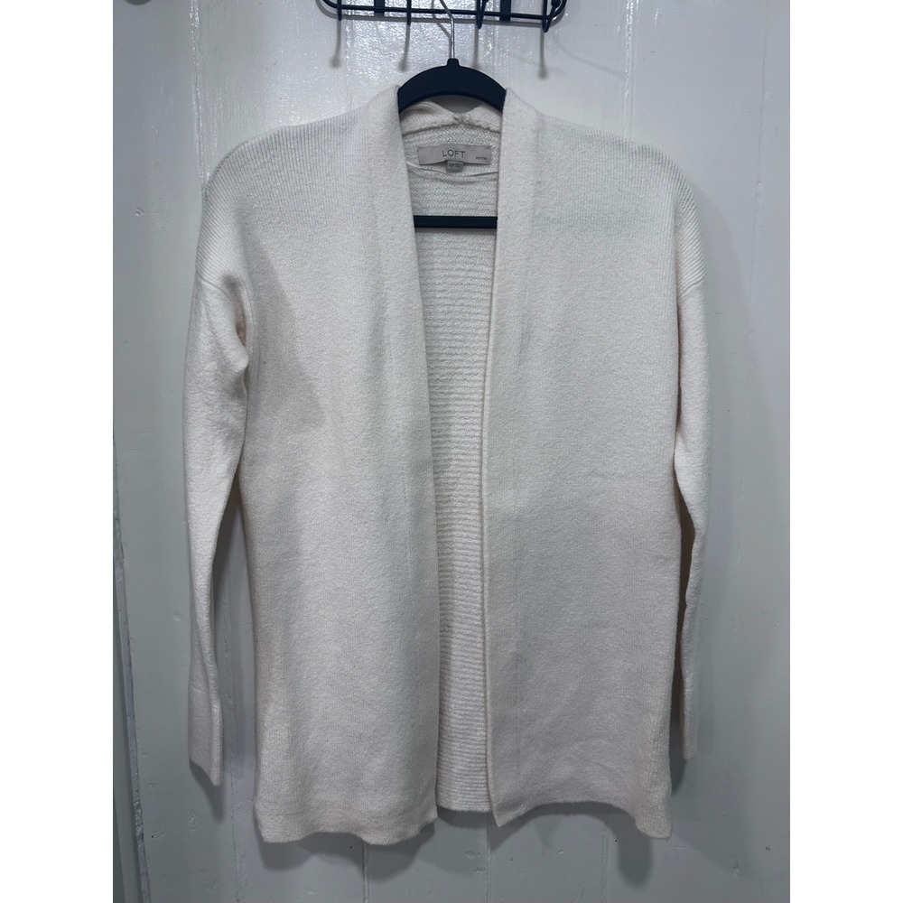 Ann Taylor LOFT Cream Ribbed Open Front Cardigan Sweater Ivory Petites XSP